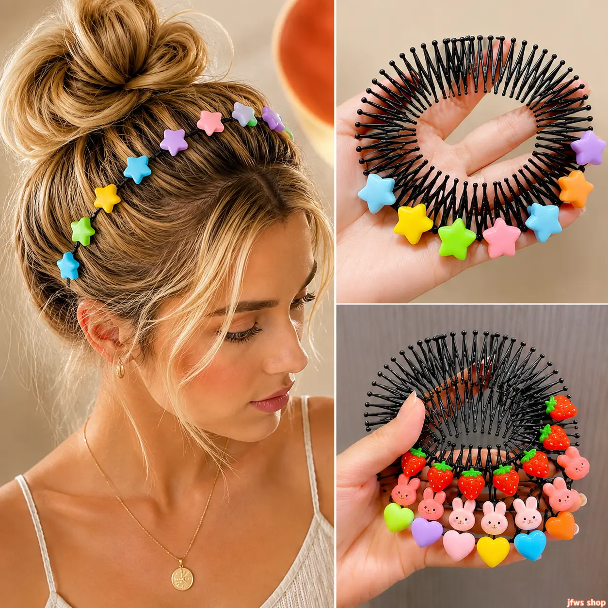 2026 New 3 Piece Colorful Star Hair Accessory Set with Comb Headband Clips for Girls Women, Cute Rabbit Heart Design, Adorable Sparkly Rhinestone Decorative Hair Jewelry for Daily Party Festival Photoshoot, Trendy Gift for Teens Kids UK Design homedecor