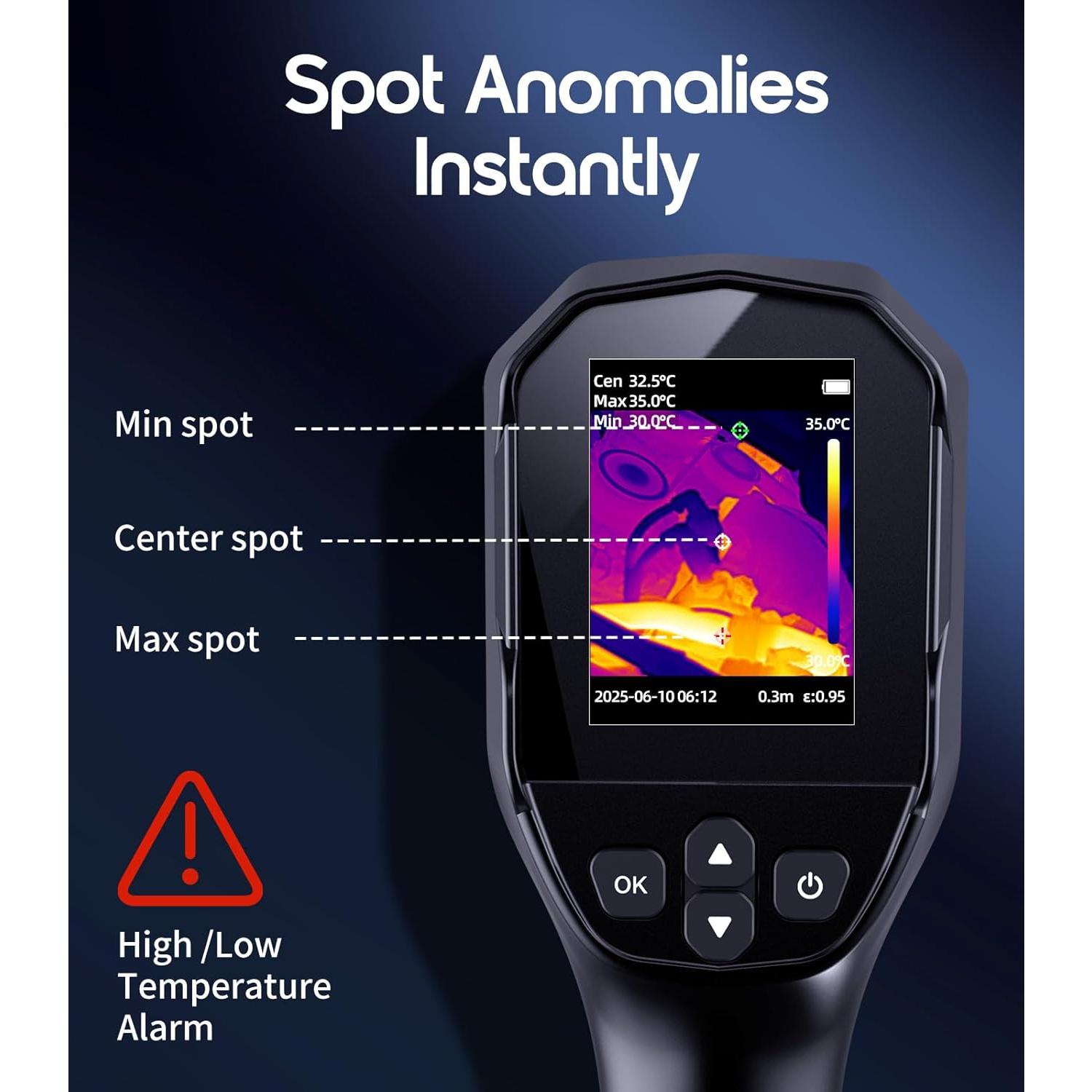 Thermal Camera, 240 x 240 TISR Resolution, -4?F to 1022?F Temp Range, 25Hz Camera with Temperature , 50?FOV Handheld Thermal Imaging Camera Thermal Camera, 240 x 240 TISR Resolution, -4?F to 1022?F Temp Range, 25Hz Camera with Temperature , 50?FOV Handheld Thermal Imaging Camera