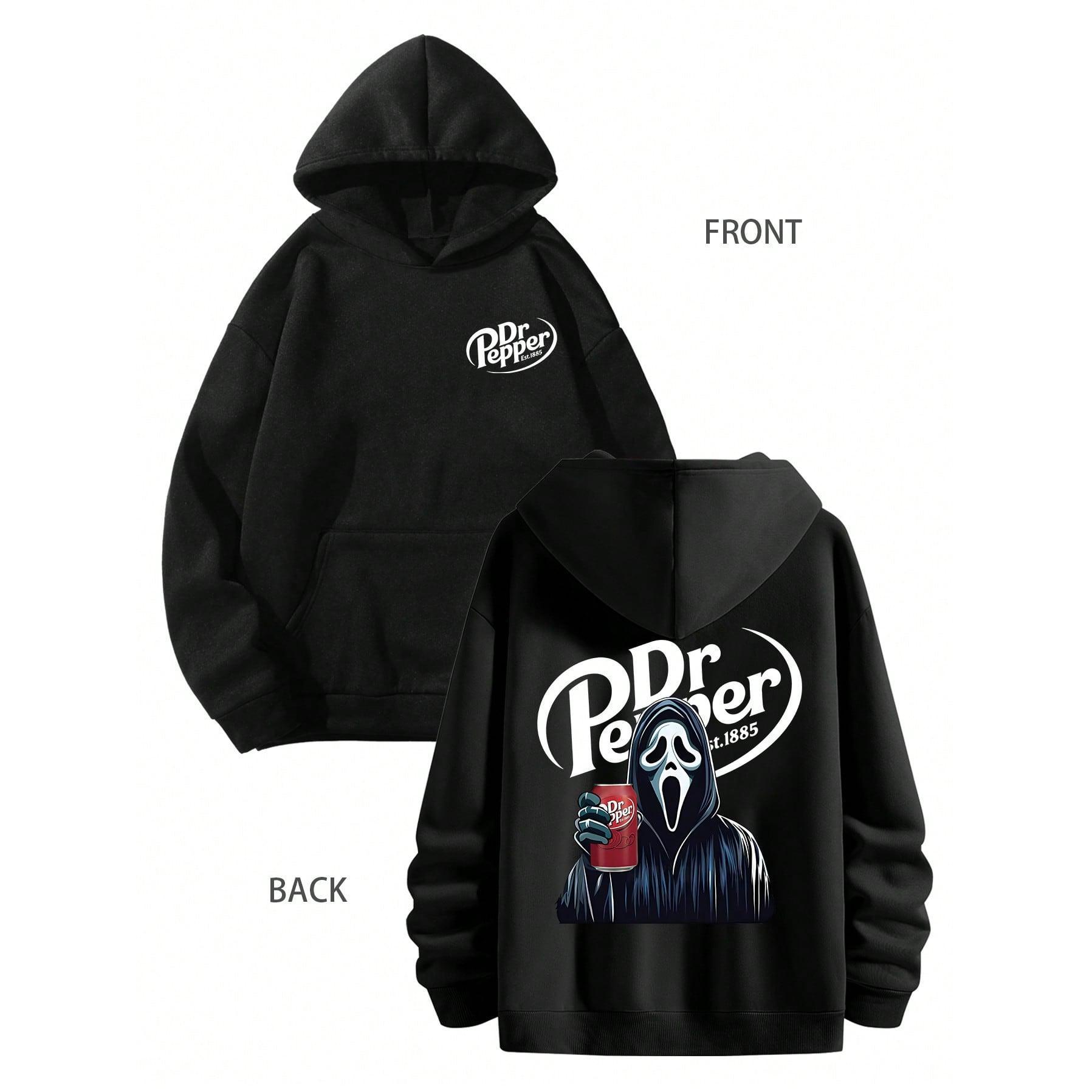 Dr.Pepperr Ghost Face Horror Street Double-Sided Hoodie, Dr.Pepperr Men's and Women's Hoodie, Spring Hoodie, Comfortable, Autumn and Winter Long-Sleeved Hoodie Double-Sided Printed, Fashionable Casual Wear, Couple Matching Clothing, Christmas Gift Stretch
