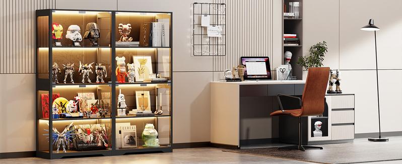 MIIFUNY Display Cabinet with Glass Doors, Storage Cabinet with 3 Color Light, 4-Tier Curio Cabinet&Bookcase for Collectibles, Toys, Books, for Playroom, Bedroom, Study Room, Black MIIFUNY Display Cabinet with Glass Doors, Storage Cabinet with 3 Color Light, 4-Tier Curio Cabinet&Bookcase for Collectibles, Toys, Books, for Playroom, Bedroom, Study Room, Black