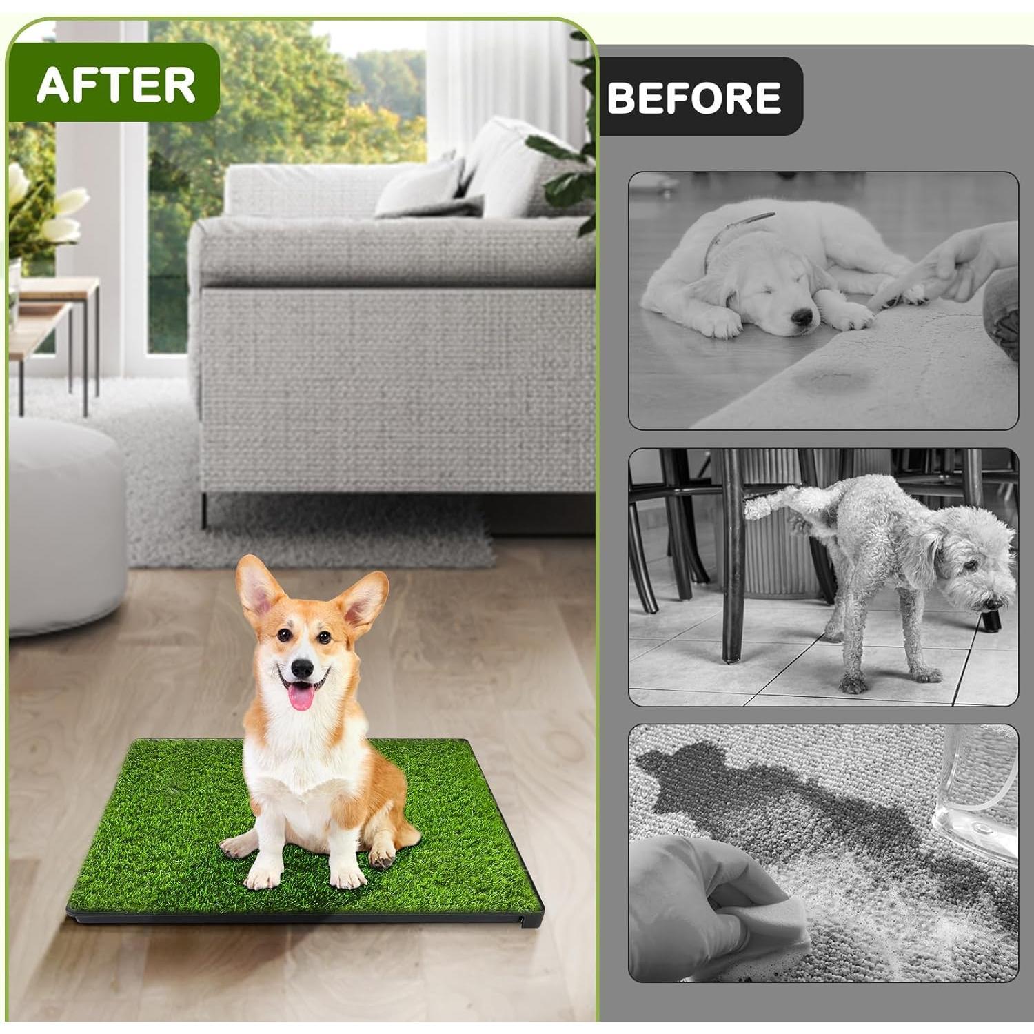 Grass Pad with Tray, 23''X17'' Small Artificial Turf Grass Potty,  Puppy Pee Pads for Dogs, Portable  Litter Box for Indoor/Outdoor Potty  Toilet