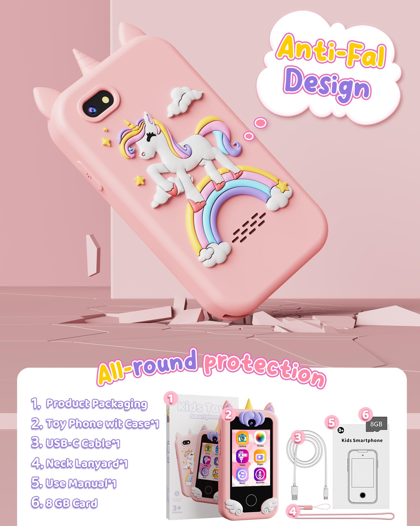 KOKODI Toy Smartphone Toy, Unicorn Gift, Touch Screen MP3 Player Learning Toy with 4G SD Card with Camera, Birthday Gift