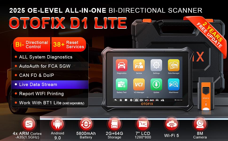 OTOFIX D1 Lite Car Bidirectional Scan Tool, Bluetooth OBD2 Scanner Diagnostic Tool, 2 Years Free Update, 38+ Services, CANFD & DoIP Protocols, All System Diagnoses, ABS Bleeding, Auto VIN