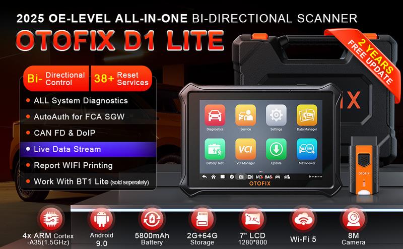 OTOFIX D1 Lite Car Bidirectional Scan Tool, Bluetooth OBD2 Scanner Diagnostic Tool, 2 Years Free Update, 38+ Services, CANFD & DoIP Protocols, All System Diagnoses, ABS Bleeding, Auto VIN