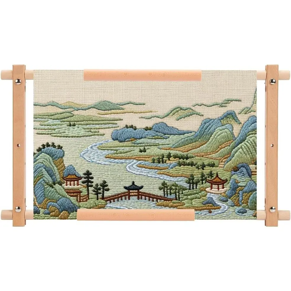 Adjustable 54.5cm Wooden Cross Stitch Scroll Frame, Peach Puff Large Needlework Holder Embroidery Frame for Tapestry Quilting Sewing Projects, 21.5x12x0.9 Inch