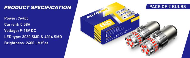 AUTOONE 1157 LED Bulb Red for Brake Lights & Tail Lights, 300% Brighter, Canbus Ready, Waterproof, Dual Brightness, 1157 2057 2357 7528 BAY15D Sockets, Pack of 2
