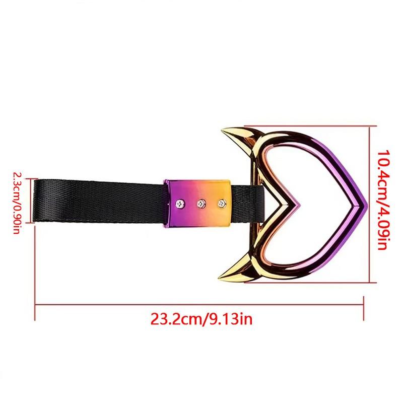 Car Gradient Demon Horn Heart Pull Ring, Interior Exterior Modification Handle Ring, Tail Hanging Decoration, Car Personalized Decor & Auxiliary Handle