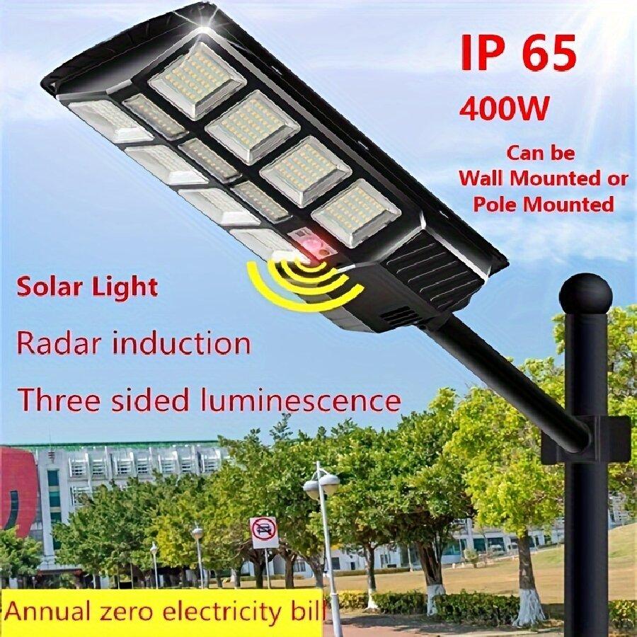 400W Solar street light with remote control, dusk to dawn, outdoor lights, solar light, can be wall mounted or pole mounted streetlamp parking lot light dusk hxsolar  light Radar Induction Three Sided Luminescence solar lights outdoor