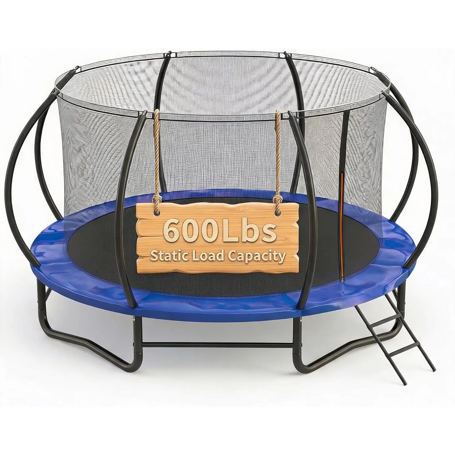 10FT Trampoline Outdoor, 600LBS Weight Capacity Recreational Yard Trampoline with Safety Enclosure Net, Ladder and Anti-Rust Coating for Kids & Adults