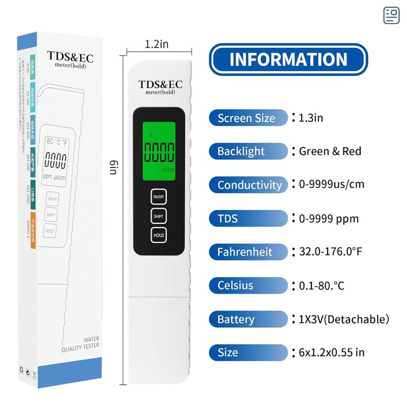 2026 Upgraded 4-in-1 Digital TDS Meter - Digital Water Quality Tester for TDS, EC and Temperature (°C/°F) | 0-9990 ppm Range | Suitable for Drinking Water, Reverse Osmosis Systems, Aquariums and Swimming Pools inflatable pool Modern