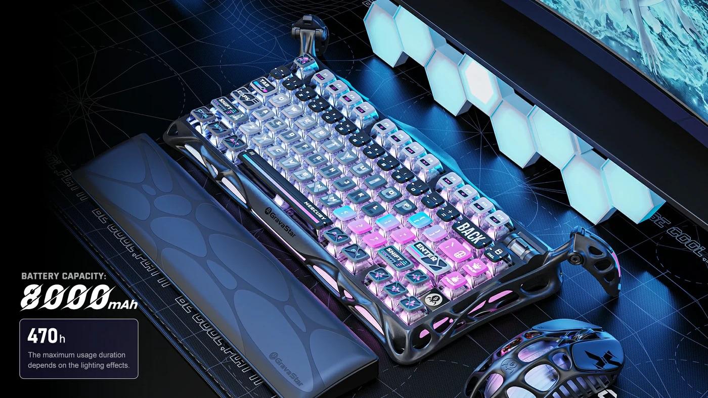 GravaStar Mercury K1 Pro 75% Wireless Mechanical Gaming Keyboard, Gasket Compact Custom Keyboard Hot-Swap Socket, Linear Switches, with RGB Backlit & Frame summerwins