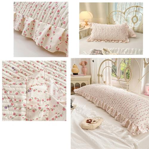 1pc Floral Pillowcase, Quilted Edge Design, Thickened Comfort, Breathable, Suitable for All Seasons, Bedding Accessory