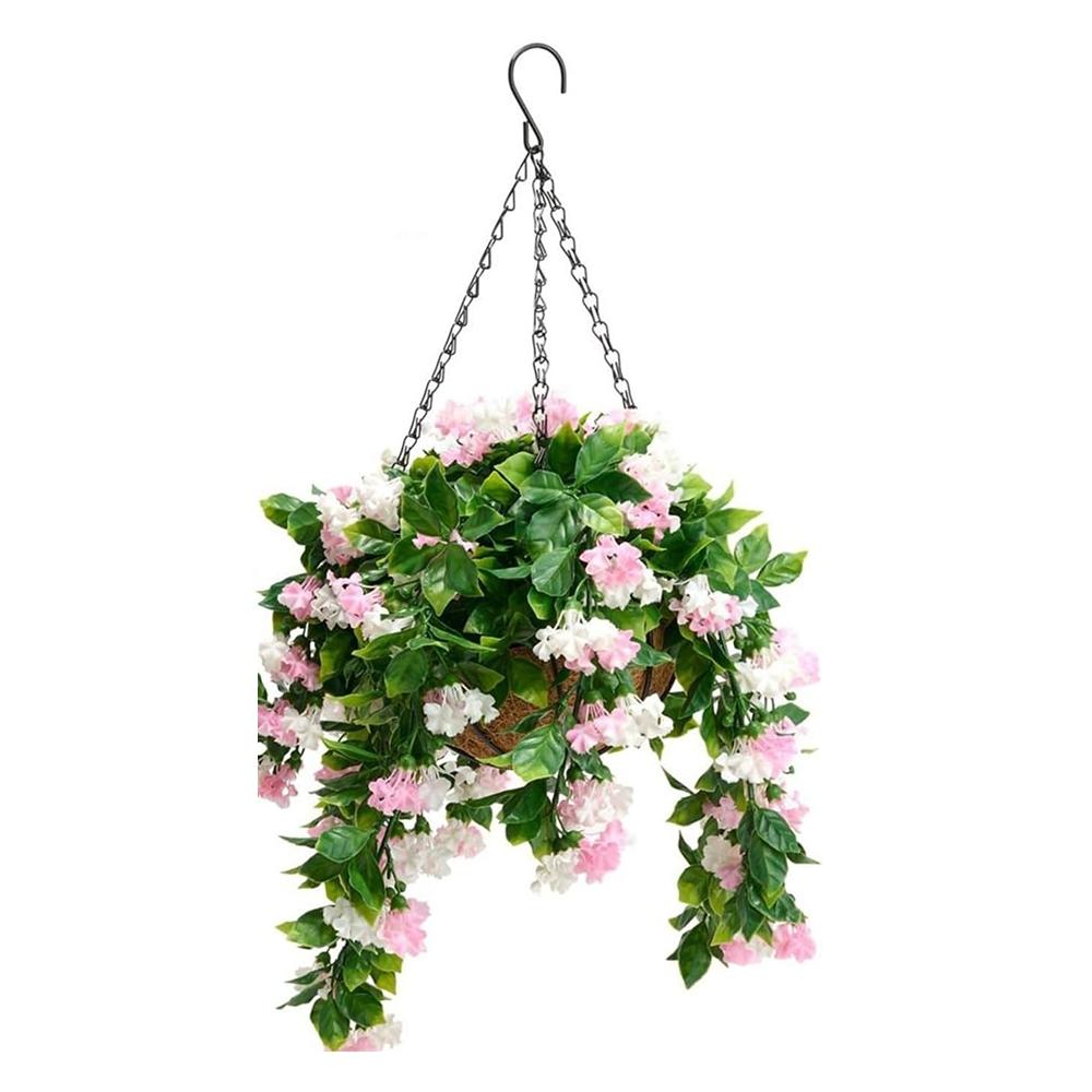 1pcs Artificial Hanging Flower Basket, Outdoor Balcony Garden Sunproof Durable No Maintenance Fake Plant Decorative Planter with Coir Pot