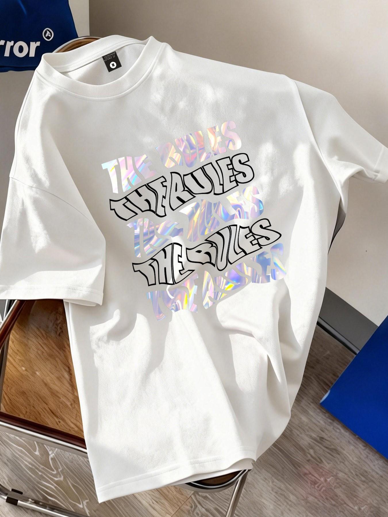 The Rules Laser Y2K Rebel Style Printed T-Shirt, Unisex Oversize Loose Fit, Casual Minimalist Design, Short Sleeve, No Collar, Random Print