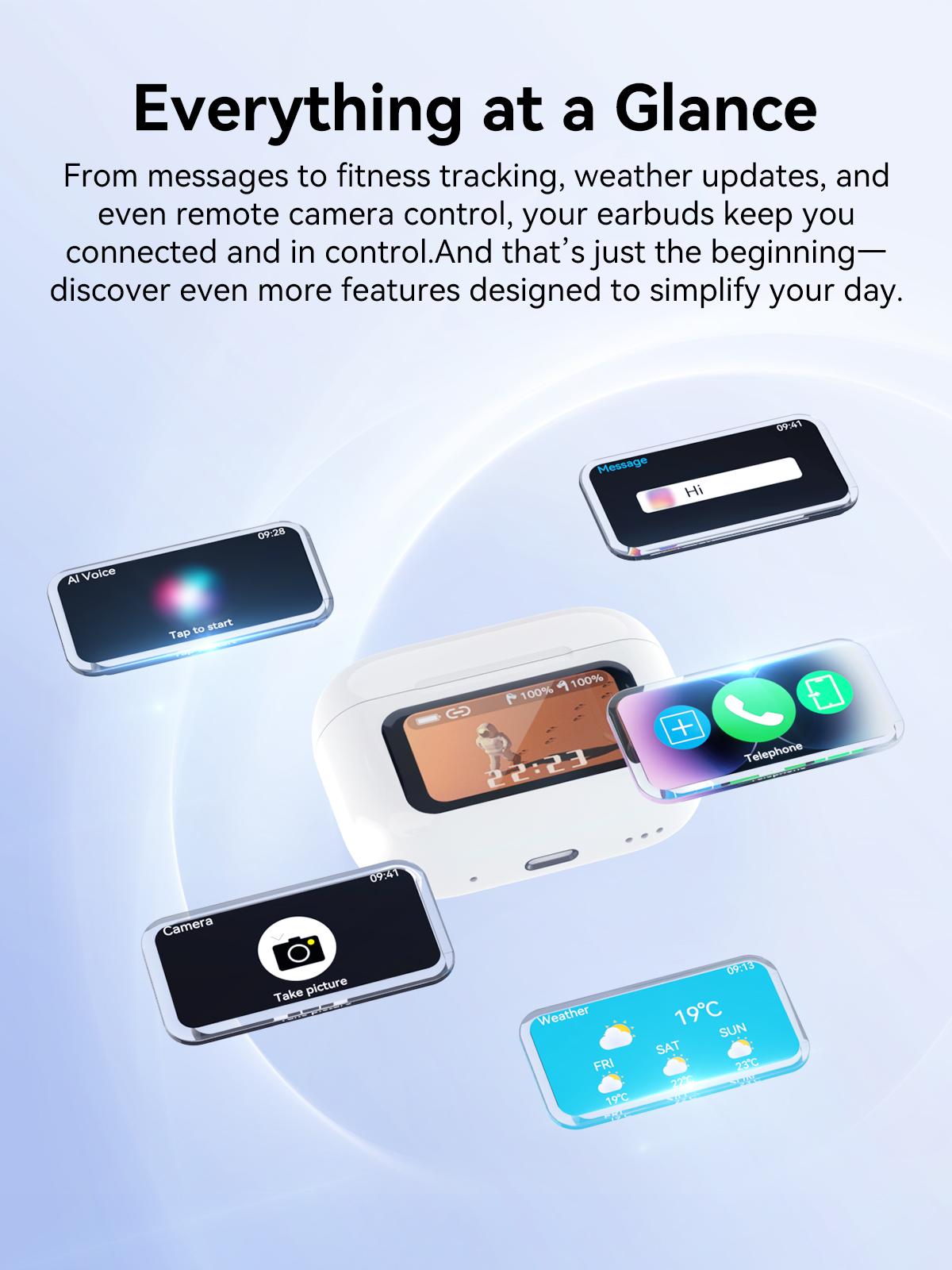 Smart Display Earbuds Case | Bluetooth 5.3 Wireless Noise-Canceling Earbuds  | Perfect Gift-Ready High Quality Headphones Audio headphones bluetooth noisecancellingheadphones