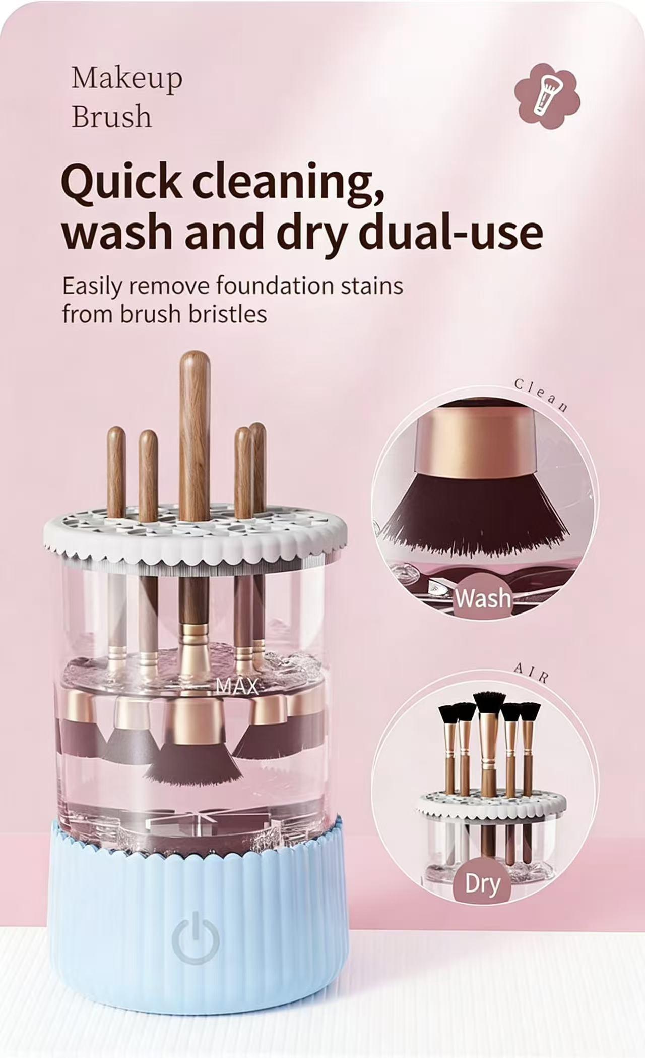 USB Plug-In Electric Makeup Brush Cleaner, Home Lazy Wash & Dry All-In-One Multi-Brush Storage, Essential Beauty Tool