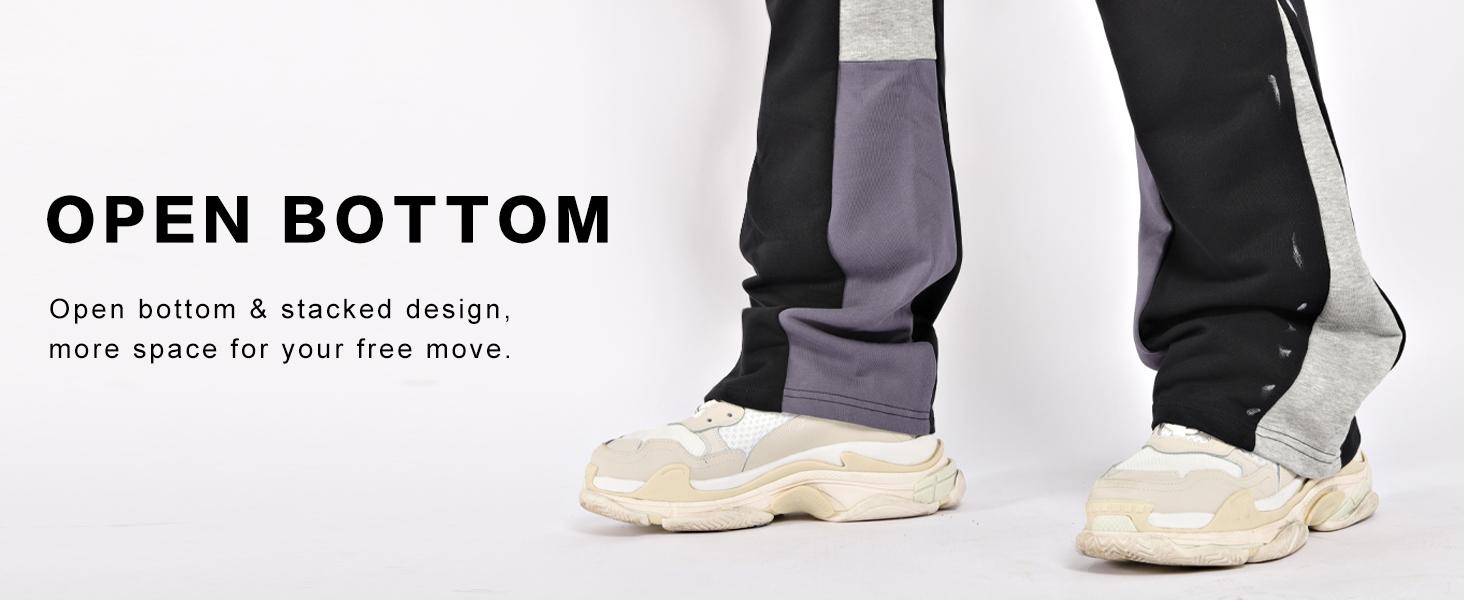 GINGTTO Men's Stacked Flared Sweatpants Loose Patchwork Athletic Streetwear Flares Pants