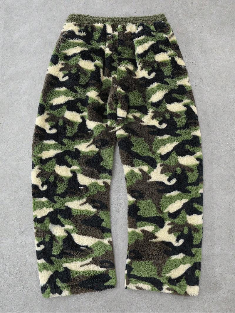 Men's Camouflage Fleece Casual Pants, Camo Cargo Pant, Soft Warm Lock Temperature Fabric, Classic Drawstring Adjustable, Fall Winter Daily Wear