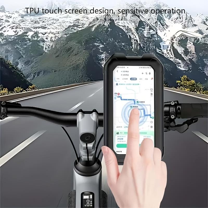 1 piece set of ABS material rotatable phone holder, suitable for bicycles and motorcycles; Fully enclosed waterproof, rainproof and shockproof design, with a touch screen protective shell, stable shock absorption, and reserved charging port; Compatible wi