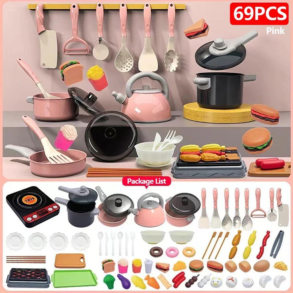 69-Piece Toddler Kitchen Pretend Playset with Pots, Pans, Utensils & Play Food, Play Kitchen Accessories for Ages 3+, Ideal for Classroom, Holiday & Birthday Gifts, 3 - 4 Years
