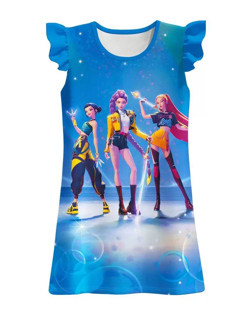 Girls' Summer Short-Sleeve 3D Random Print Cute Dress - Kids' Fashion Clothing, Ideal Gift for Children, Perfect for Casual Attire, Festive Occasions