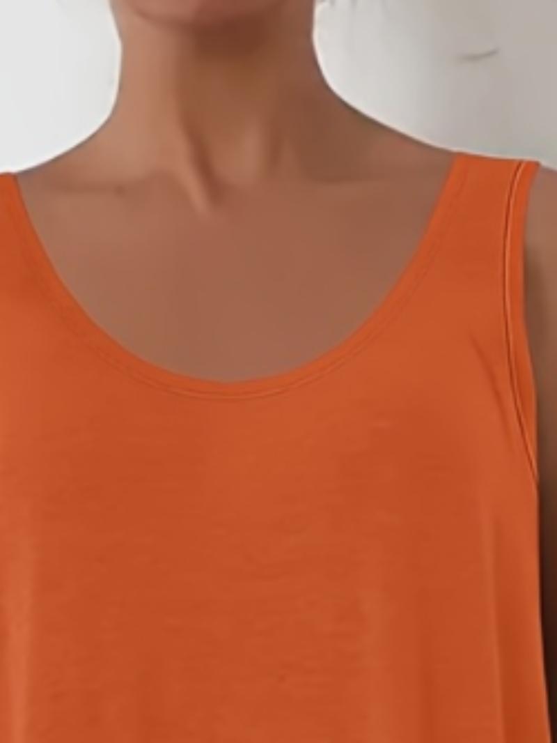 Elegant Plus Size Women's Sleeveless Round Neck Plain Vest Dress, Casual Home Wear, Comfortable Fit, Multiple Colors Available