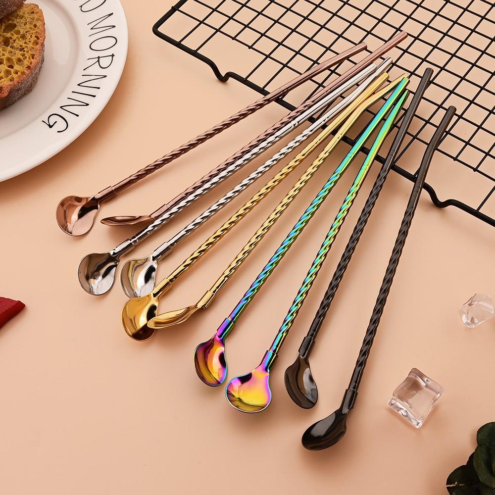 9-Piece Reusable Stainless Steel Straw Spoon Cutlery Set, Ideal for Bar Parties, Durable and Eco-Friendly Dining Accessories