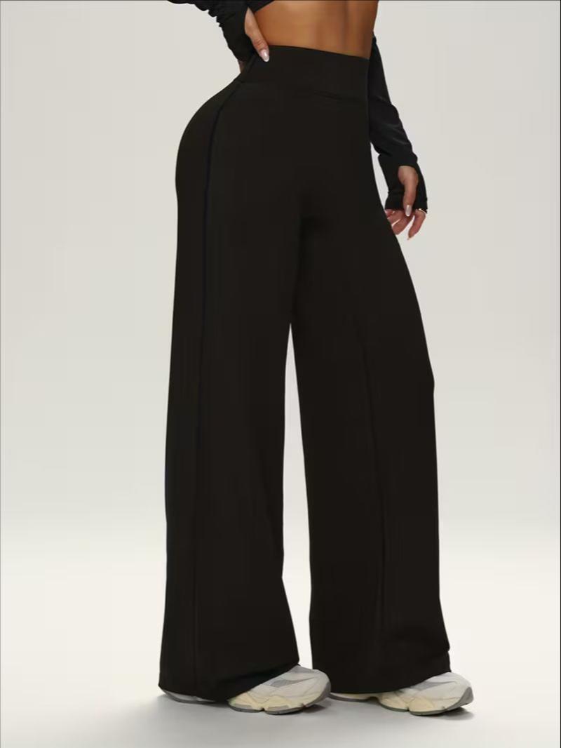 Women's High Waist Loose Yoga Pants, High Stretch Straight Leg Fitness Long Pants, Nylon Spandex Fabric, Casual Outdoor Workout