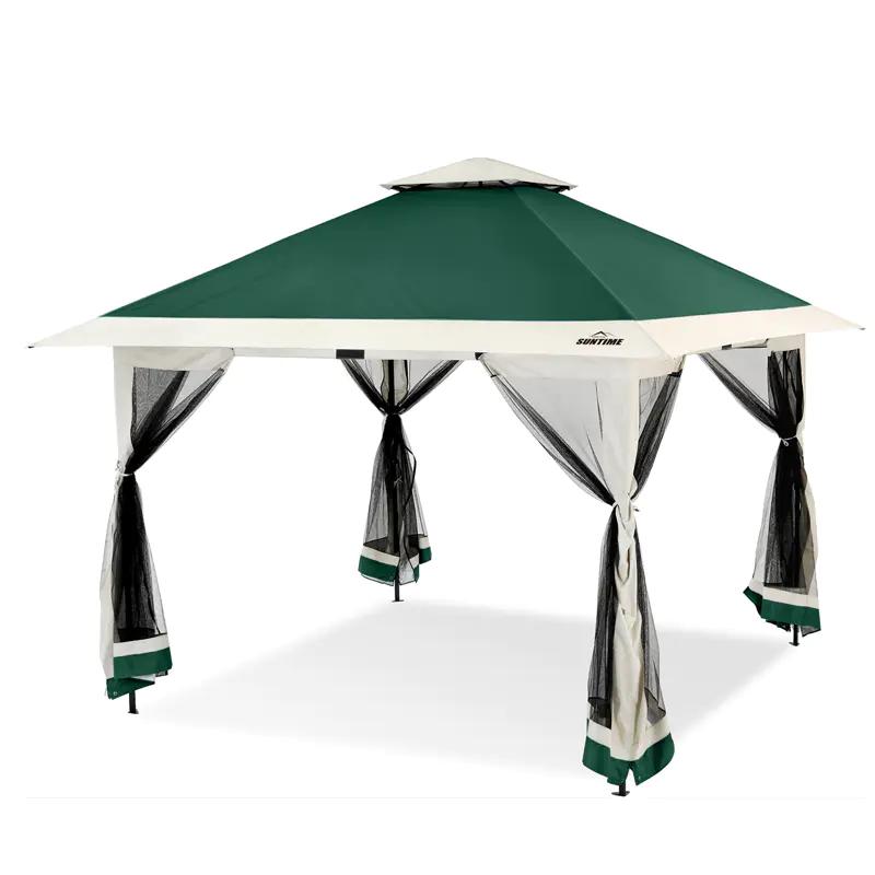 TWISTER.CK 13x13FT Outdoor Patio Gazebo,Outdoor Canopy Tent with Mosquito Netting,Backyard Tent for Party, Wedding, Outdoor Dining, Patio, Backyard(Dark Army Green+Hemp Grey)