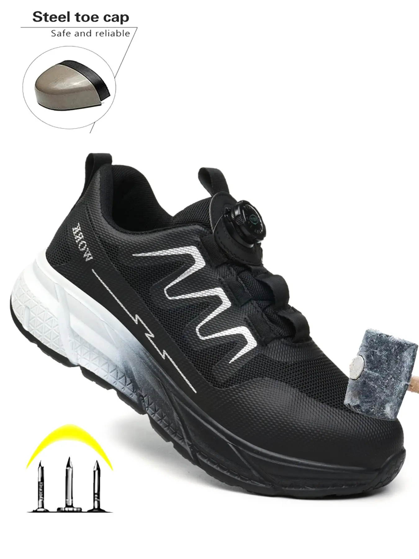 Unisex Lightweight Industrial Safety Shoes, Flyknit Upper, Eva Sole, Steel Toe, Anti-Puncture, Waterproof Work Boots