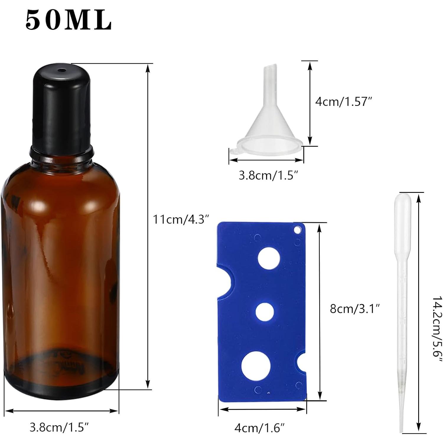 50ML Roller Bottles for Essential Oil, 3 Pack Empty  Glass Roller Bottle for Perfume Oil, Roll  Bottles with Stainless Steel Roller Balls, Opener, Funnel and Dropper