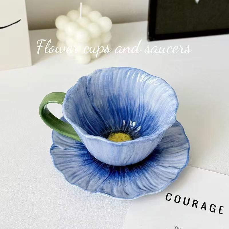 Elegant Coffee Cup Set for Women, Unique Design Ceramic Espresso Cups & Saucers, Perfect Gift for Afternoon Tea, Ceramic Matcha Set