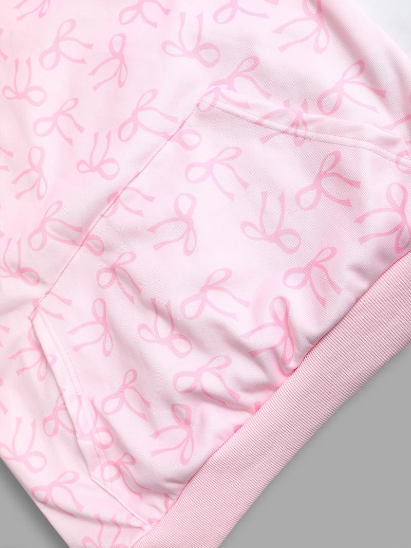 Women's Hooded Sweatshirt with Bow Print, Long Sleeve Fitted Casual Top, Spring & Fall Fashion, Perfect Gift for Valentine's Day
