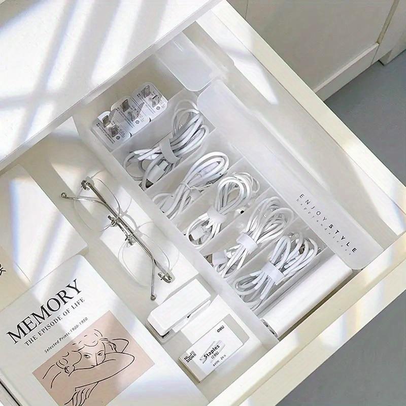 1Pc Transparent Data Cable Storage Box Plastic Data Line Storage Container for Desk Headset Stationery Multifunctional Storage Work Accessories