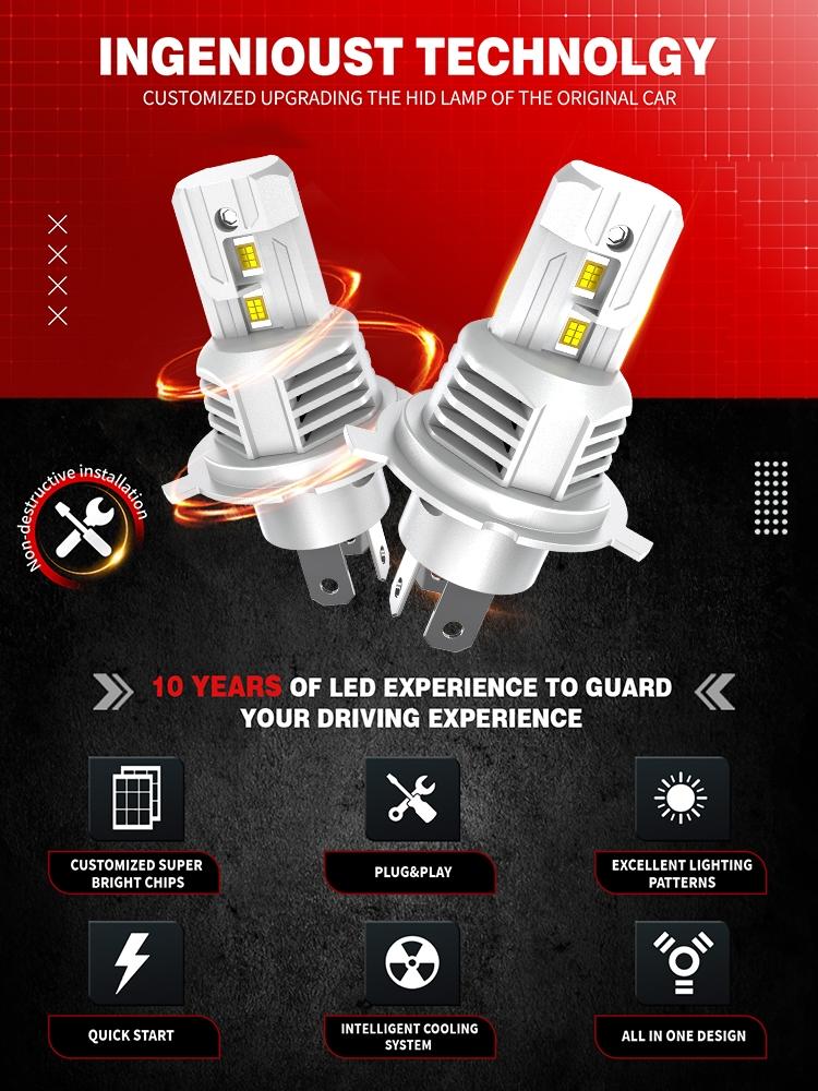 2pcs H7 H4 H11 LED Bulb H1 9005 HB3 9006 HB4 Headlight for Car CANBUS High Power Auto Lights 6000K Mini Wireless Turbo Fan Automobile LED Headlamp 12V