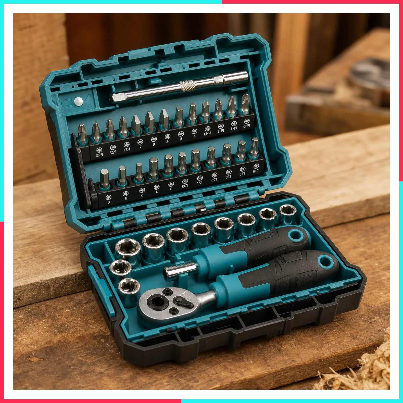 1/4-Inch Drive Mini Socket and Ratchet Wrench Set with Bits, 4-13mm Shallow Sockets, Magnetic Driver Handle, Extension Bars & Universal Joint, Storage Case for DIY Auto Repair