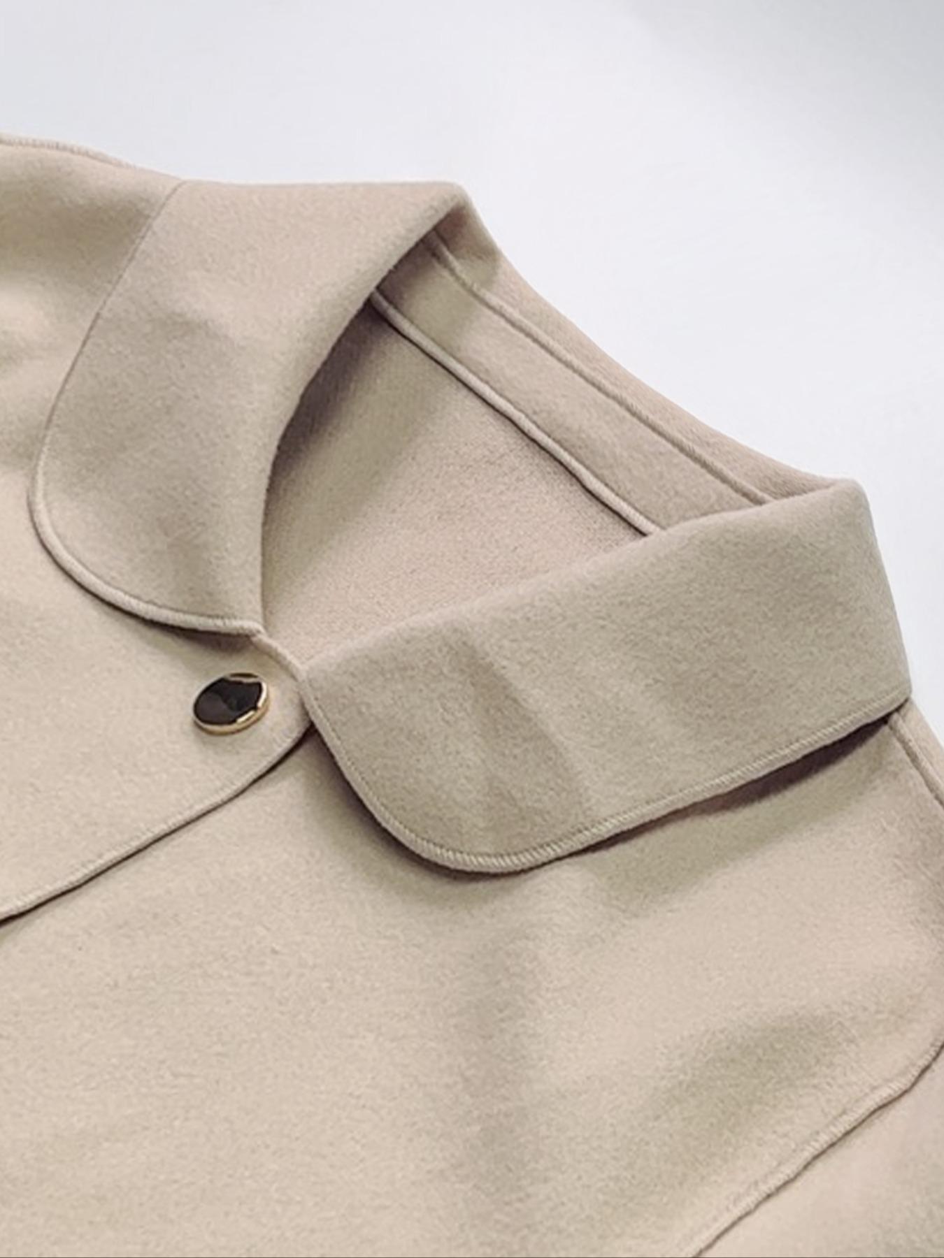 Women's Solid Button Front Pocket Pea Coat Jackets, Elegant Long Sleeve Collared Outerwear for Spring & Fall, Ladies Clothes for Daily Wear