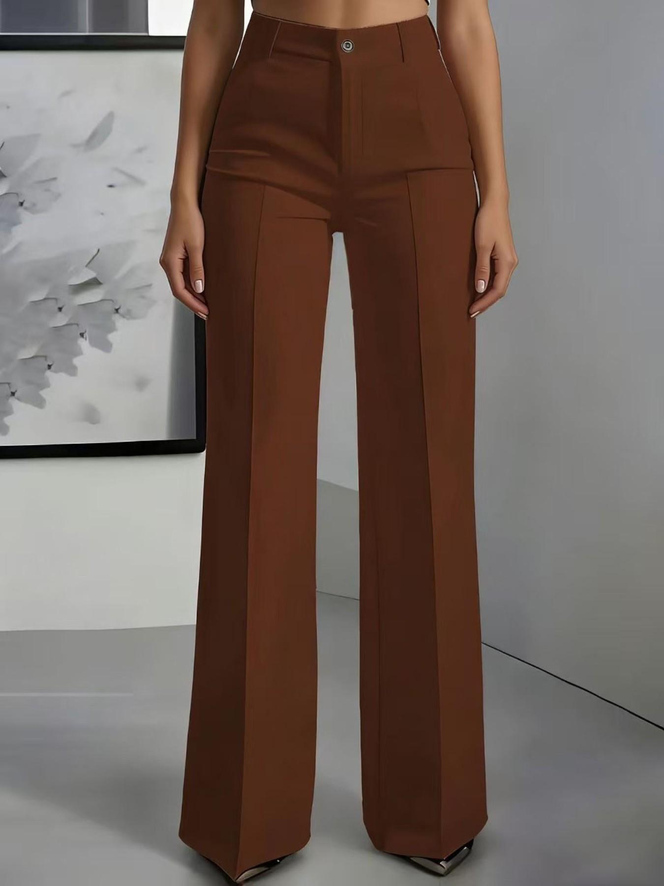 2pcs Women's High Waist Straight Leg Suit Pants, New Arrival, Simple Design, Flowy Fabric, Elegant Office Wear, Comfortable Daily Style