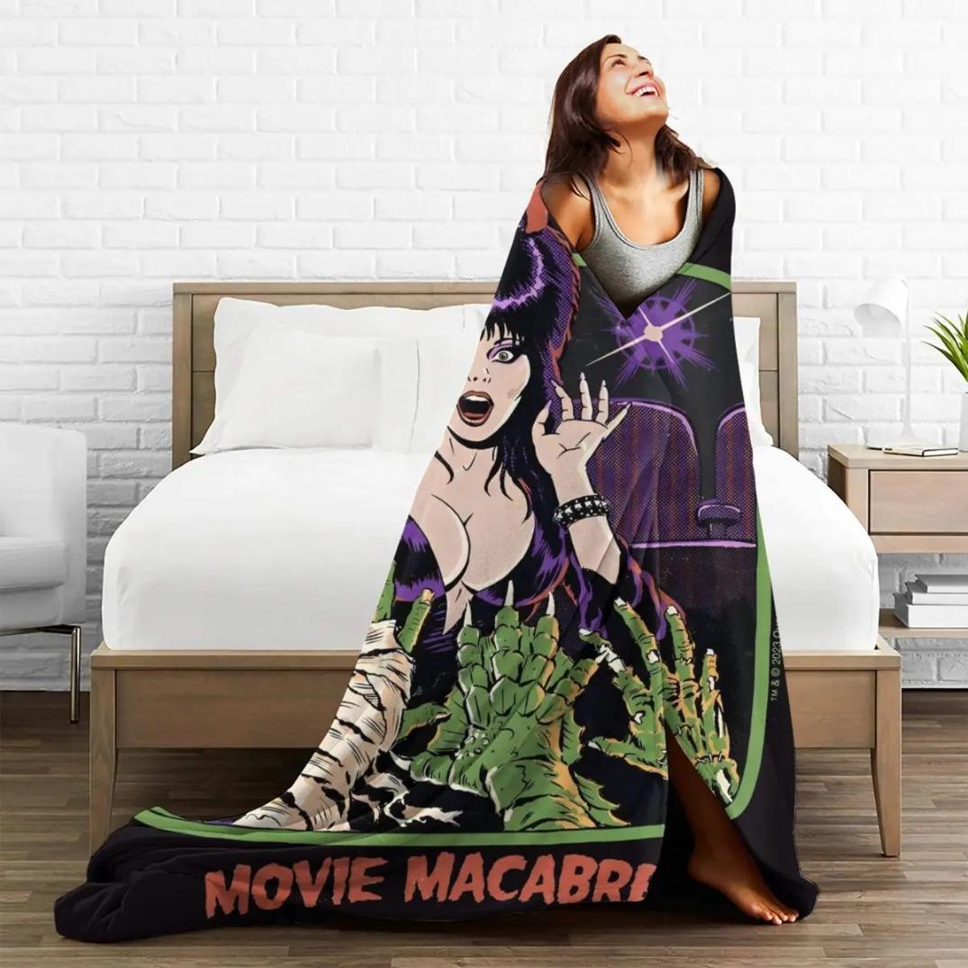 E-Elvira Mistress Of The Dark Movie Flannel Blanket Horror Comedy Soft Throw for Couch Bed Bedspread Sofa Cover – Kids Blanket & Adult Blanket Halloween Gift Spooky Home Decor