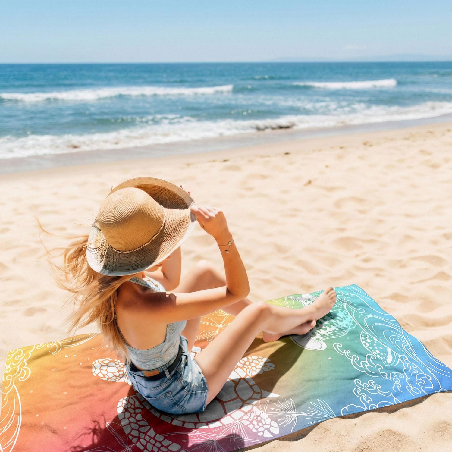 Ultra Soft Quick-Dry Beach Towel, Turtle Pattern Microfiber Bath Towel, Essential for Vacation, Pool, Gym, Summer, Perfect Gift