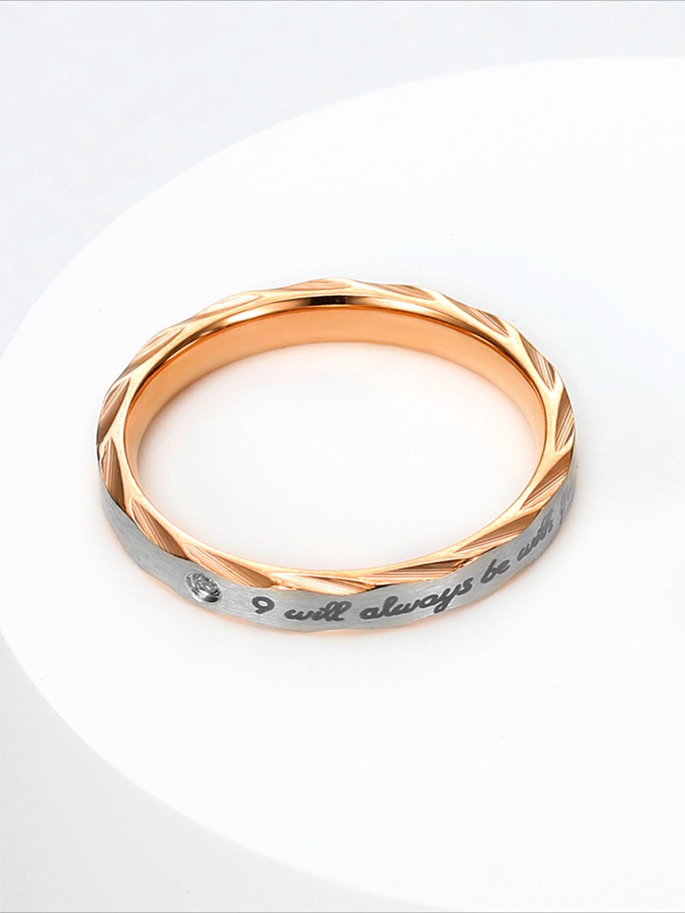 Light Luxury Romantic Engraved Zircon-Set Couple's Bands in Stainless Steel, Durable and Wear-Resistant, Zircon Accents with Romantic Engravings, A Romantic Keepsake for Couples