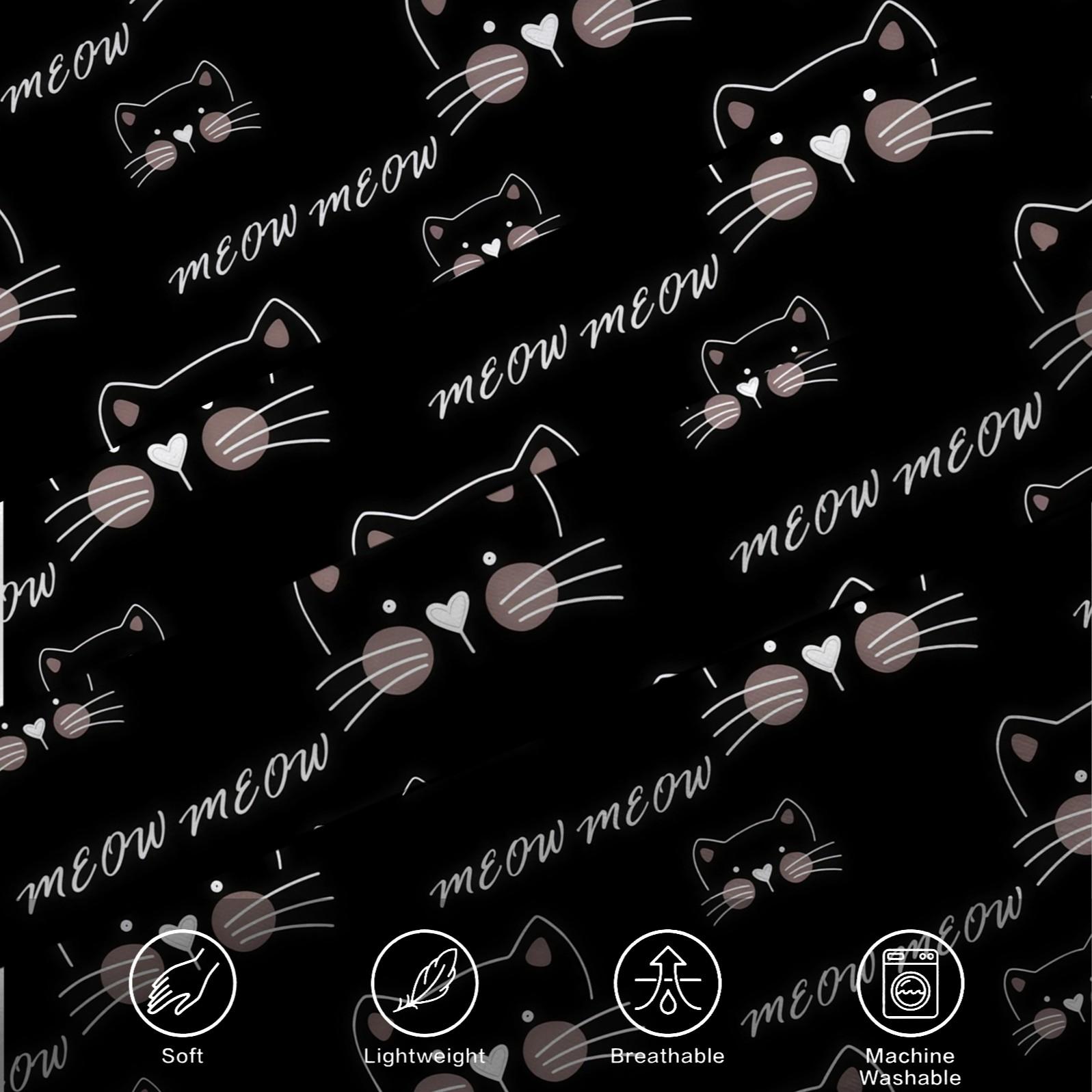 3 Piece Cute Cartoon Cat Fitted Sheet Set, 1 Fitted Sheet + 2 Pillowcases, Soft Skin-Friendly Kawaii Cat Meow Print Bedding, Ideal Gift for Cat Lovers Women Girls Teens Kids