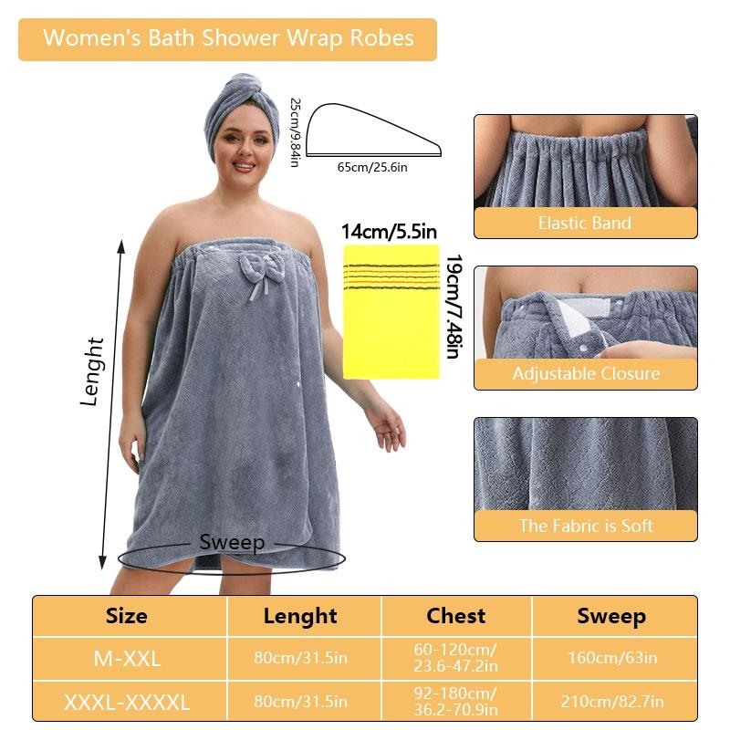 3pcs Set Suitable for M-XXXXL Adjustable Extra Large Bathrobe + Exfoliating Body Scrub Towel+Hair Cap Bathrobe Suitable for Home Travel Sauna Spa Wash Cloths, Bath Towels, Exfoliating Body Scrub Towel, Super Absorbent Towel