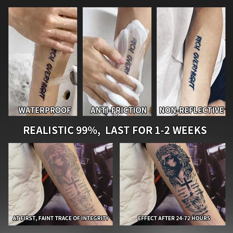 Jesus Cross Waterproof Temporary Tattoo, Lasts 1-2 Weeks, Herbal Ink, Realistic Non-Reflective Designs for Arms & Legs, Sticker Tattoos