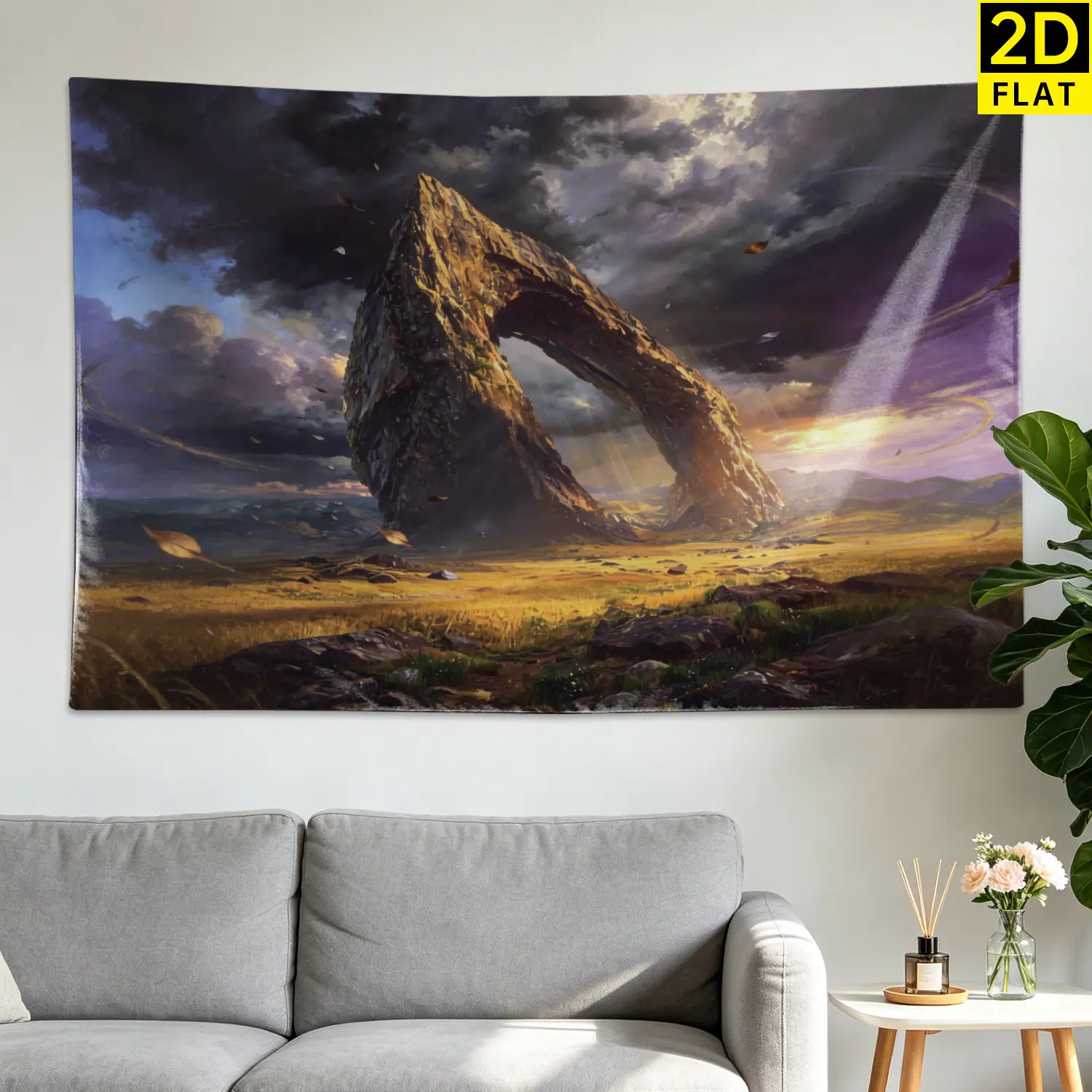Dramatic Landscape Mountain Arch Wall Tapestry - Large Horizontal Polyester Artwork, High-Def Print, Colorfast Wall Hanging Decoration, No Installation Required, Gift Idea for Family, Indoor Home Decor Use