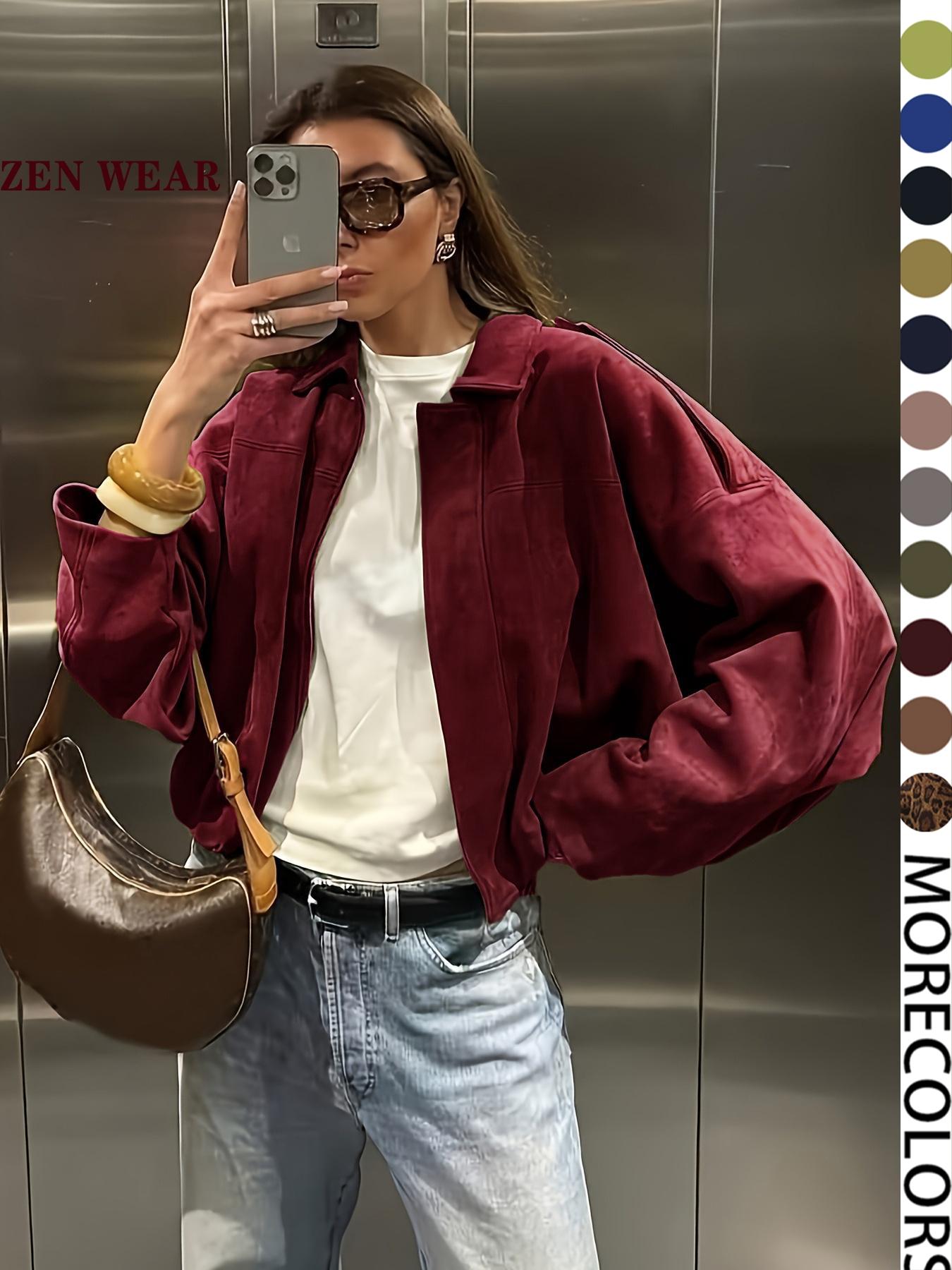 Women's Military Jacket, Army Green Loose Fit Coat For Spring & Autumn