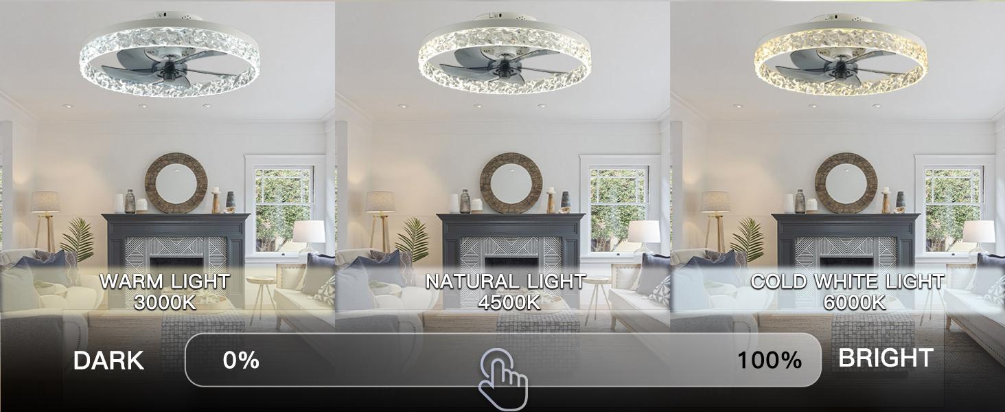 Modern Ceiling Fan with Lights and Remote, Dimmable LED Low Profile Flush Mount Bladeless Fans, Air Circulation 6 Speeds & 3 Color for indoor Bedroom App Control