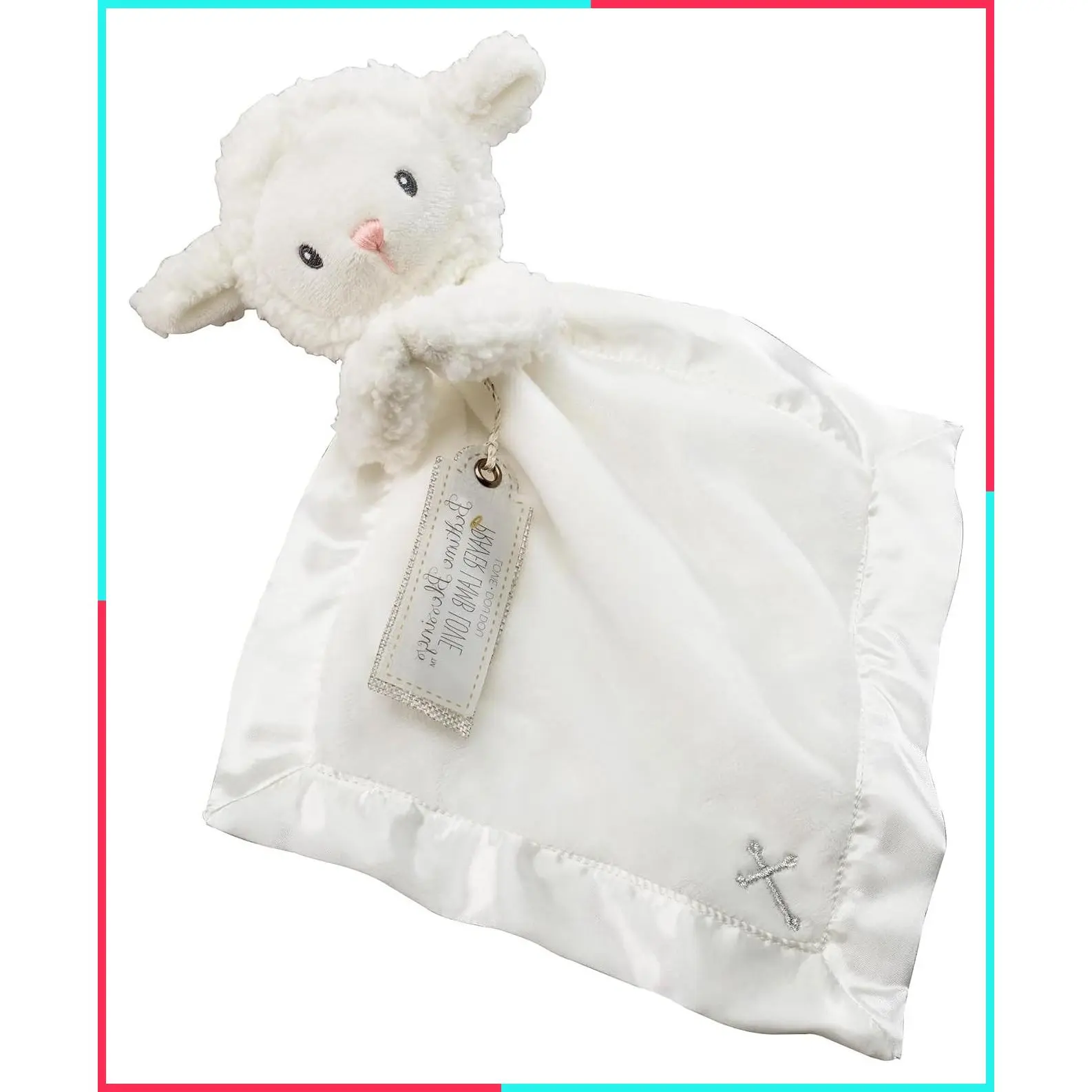 Bedtime Blessings Lamb Lovey Security Blanket with Rattle - Plush Lamb Stuffed Animal Baby Lovie - Newborn Essentials, Shower Gifts, Christian Baptism Keepsake Nursery