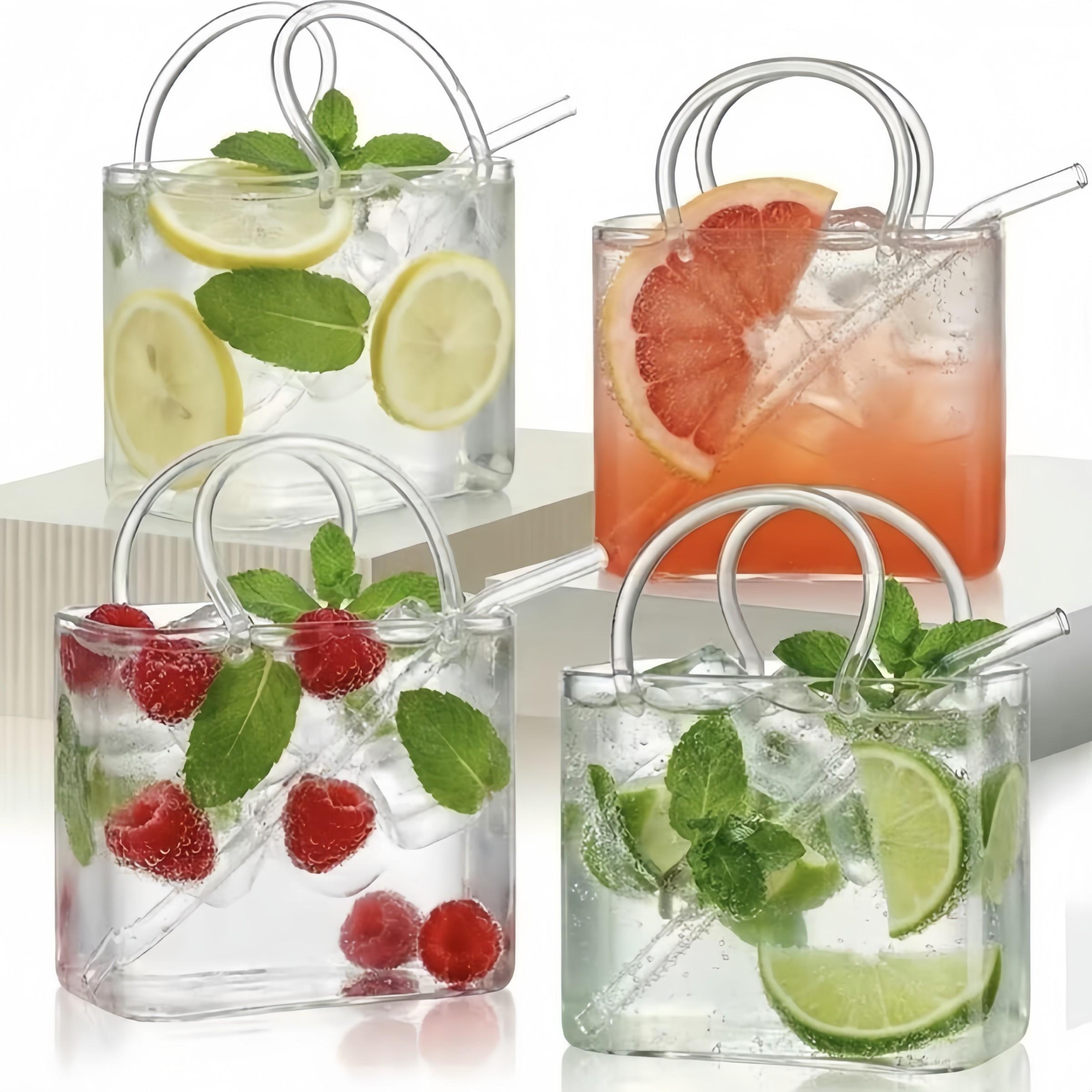 1/2/4 piece 26oz Creative Handbag Shaped Thick-Bottom Glass Cup, Food Grade Easy Clean Multi-Function Cup, 3-In-1 For Drink Fish Tank Vase, Party Birthday Christmas Gift For Women, Home Decor High-Appearance Cup