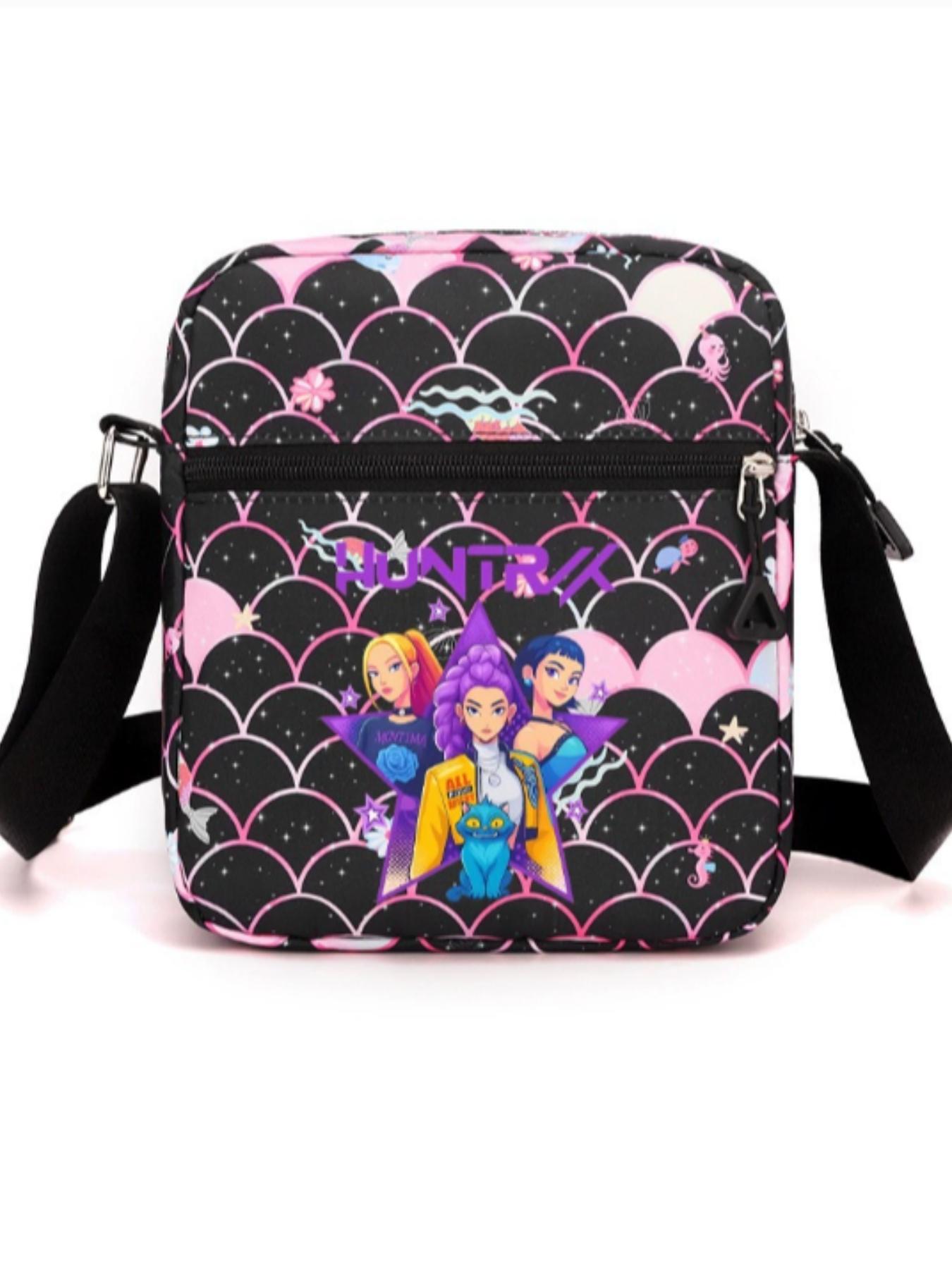 Korean Kpop Monster Hunter Group Large Capacity Lightweight Casual Zipper Crossbody Bag Shoulder Bag, Patchwork Design, All Seasons